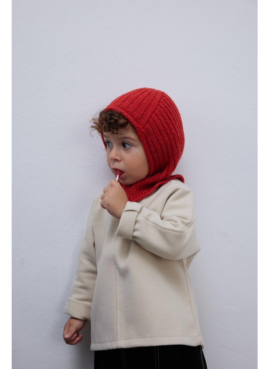 Rubber Knit Kids Balaclava Beret Peach