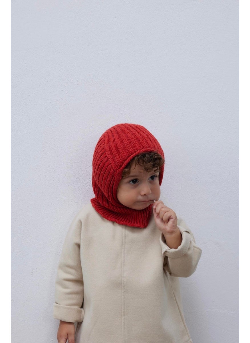 Rubber Knit Kids Balaclava Beret Peach