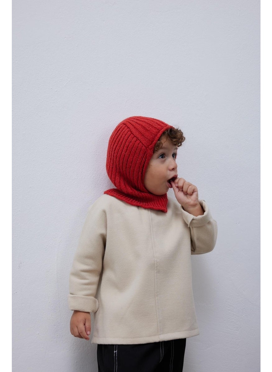 Rubber Knit Kids Balaclava Beret Peach