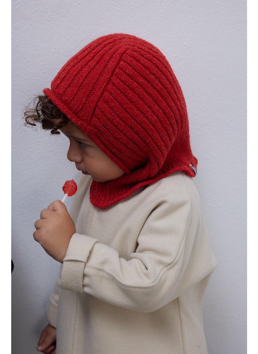 Rubber Knit Kids Balaclava Beret Peach