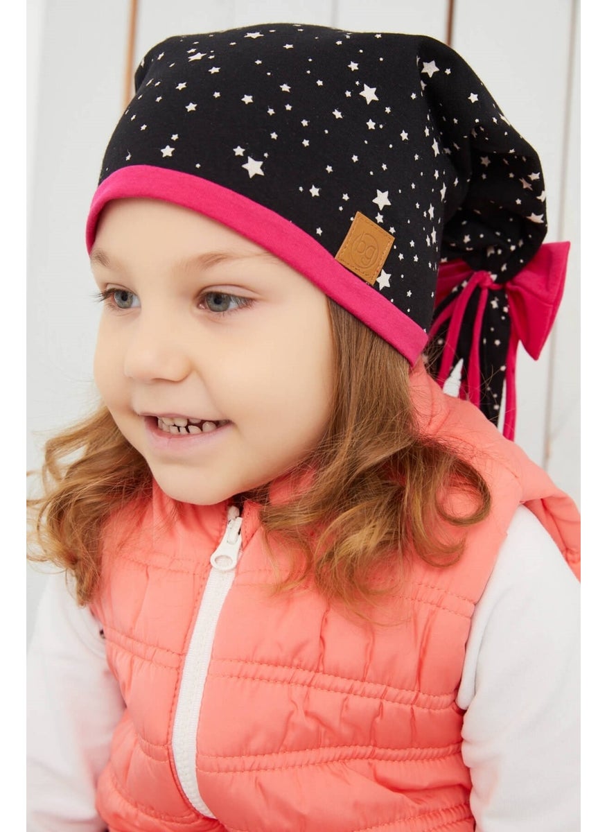 Girl Star Patterned Hat Beanie Soft Double Layer Cotton Combed Cotton