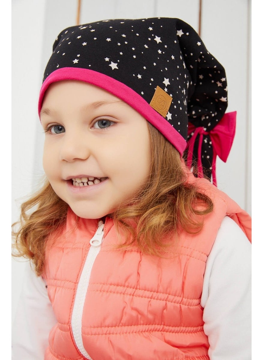 Girl Star Patterned Hat Beanie Soft Double Layer Cotton Combed Cotton