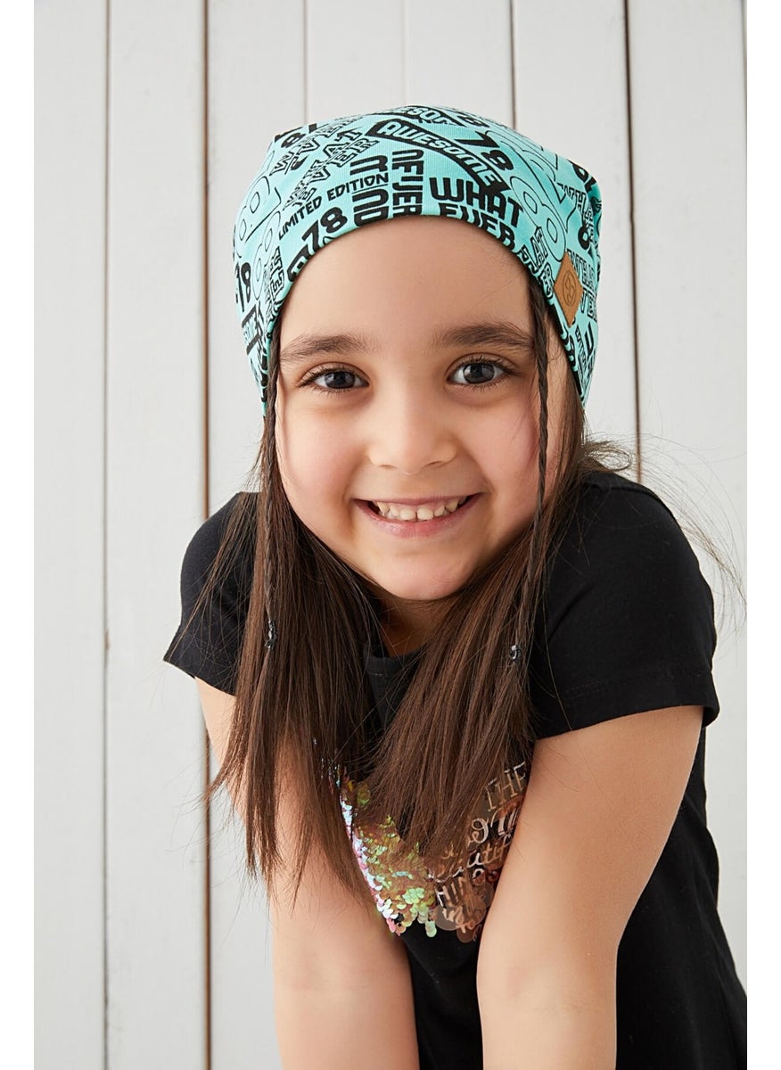 Girl Turquoise Black Yarn 4 Season Hat Beanie Buff Soft Combed Cotton