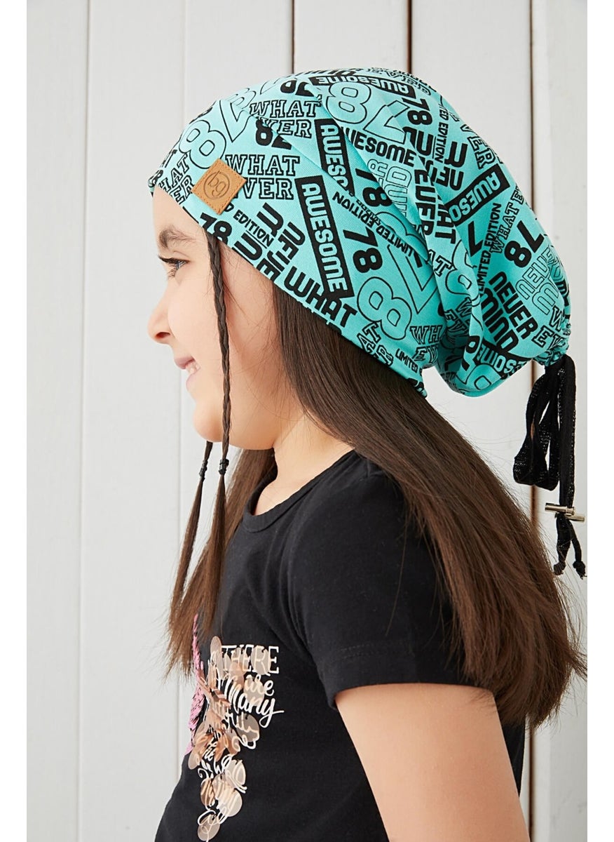 Girl Turquoise Black Yarn 4 Season Hat Beanie Buff Soft Combed Cotton