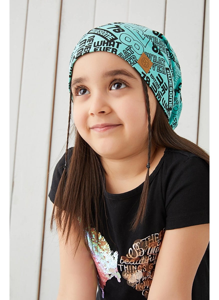 Girl Turquoise Black Yarn 4 Season Hat Beanie Buff Soft Combed Cotton