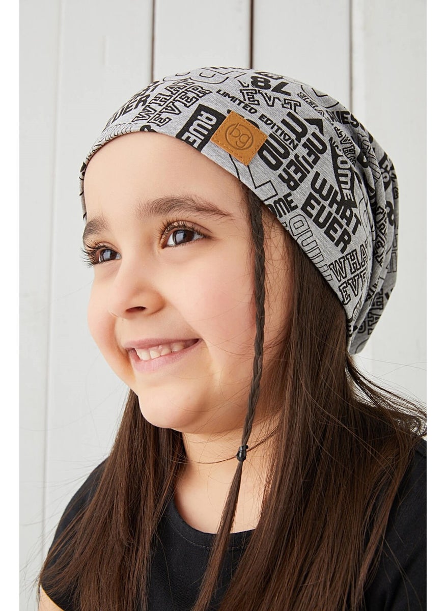 Girl Gray Black Yarn 4 Season Hat Beanie Buff Soft Combed Cotton