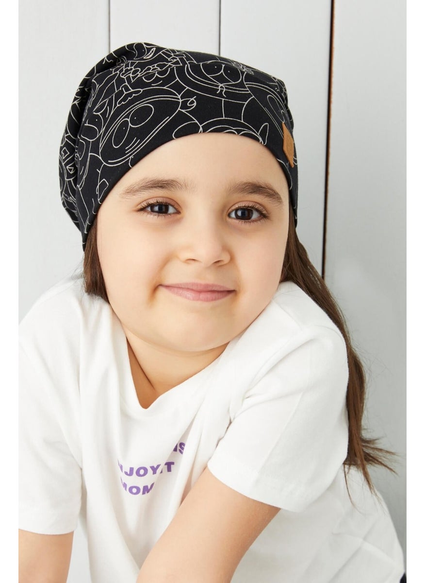 Girl's Black Melange Yarn 4 Season Hat Beanie Buff Soft Combed Cotton