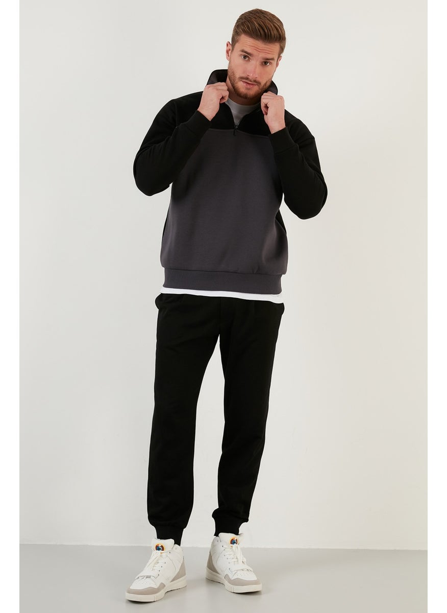 Regular Fit Zippered Stand-Up Collar with Furry Soft Raised Winter Sweat Men's Sweat 5905343