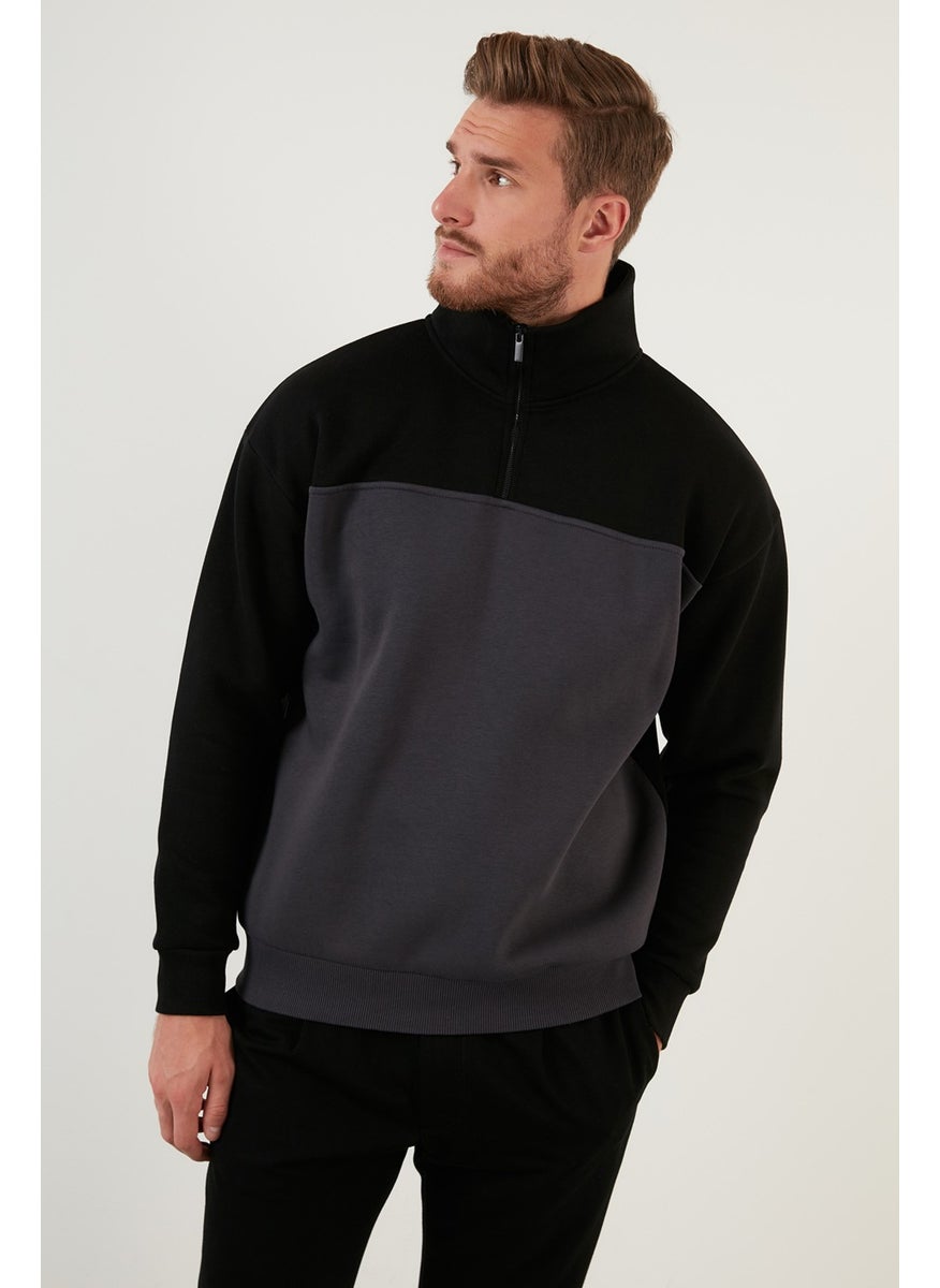 Regular Fit Zippered Stand-Up Collar with Furry Soft Raised Winter Sweat Men's Sweat 5905343