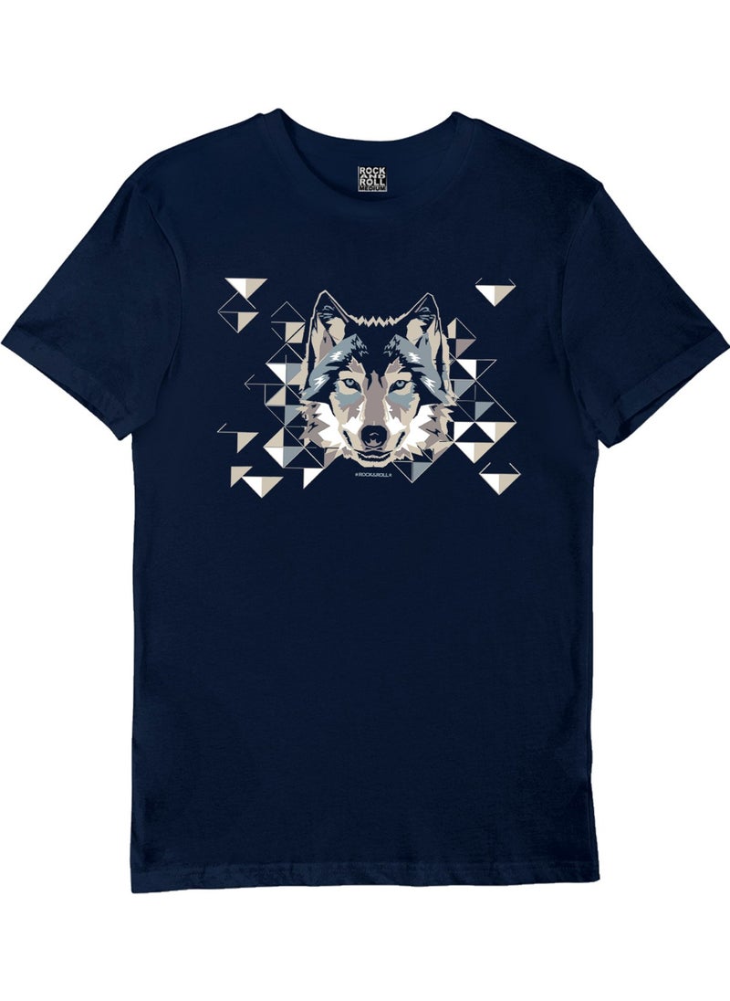 Geometric Navy Blue Wolf Short Sleeve Men's T-Shirt