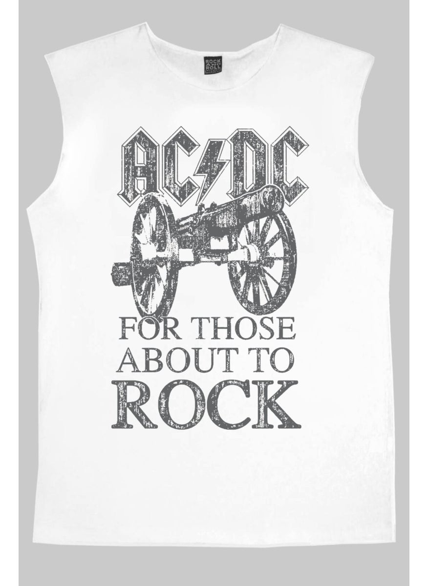 Top Rock Acdc White Cut Sleeve Men's T-Shirt