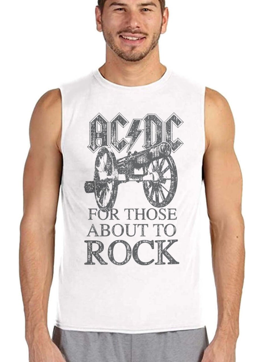 Top Rock Acdc White Cut Sleeve Men's T-Shirt