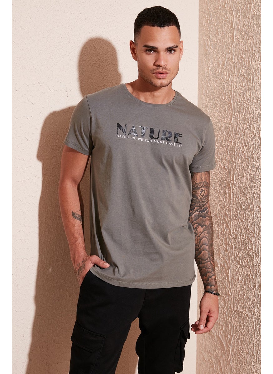 Text Printed Crew Neck Cotton Slim Fit T-Shirt Men 541NATURE