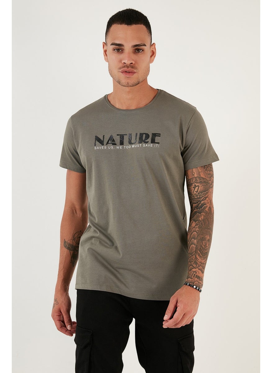 Text Printed Crew Neck Cotton Slim Fit T-Shirt Men 541NATURE