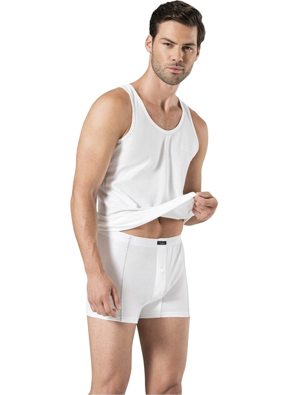 Men's Combed Cotton White Undershirt Boxer Set