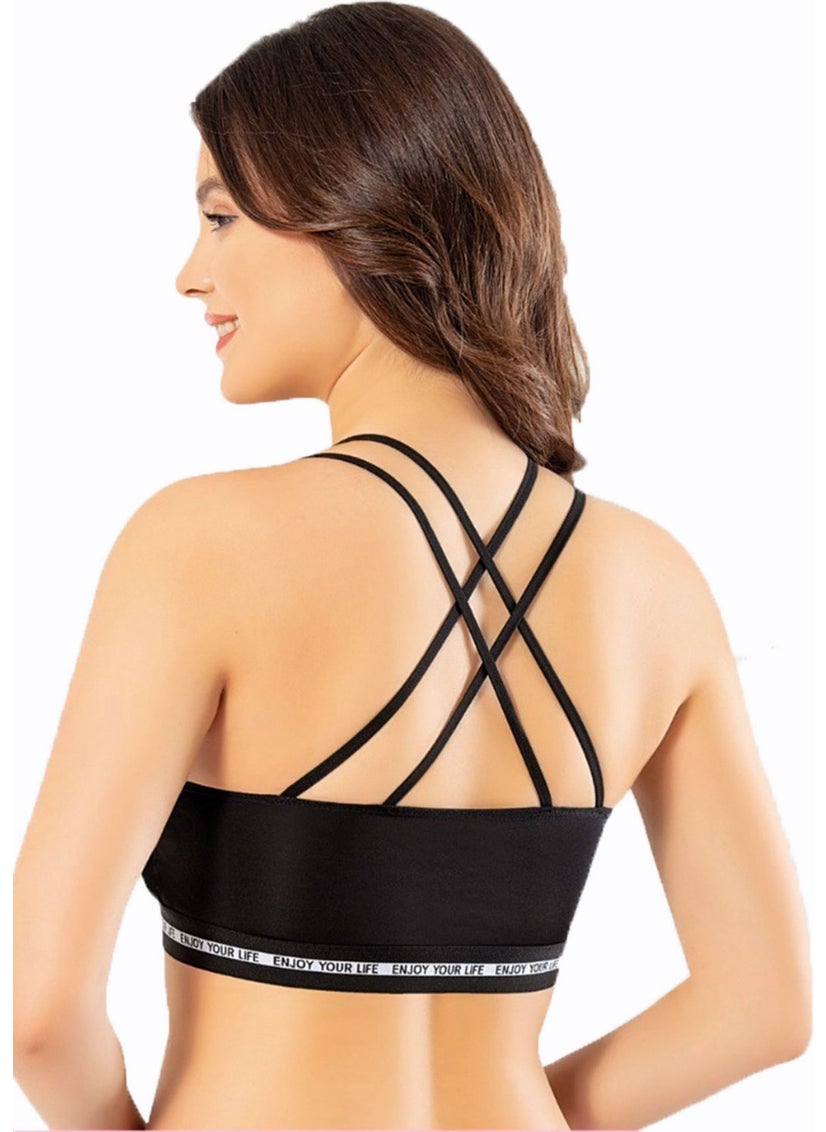 Rivaling All Women's Cross Back String Sports Bustier Enjoy with Removable Pads