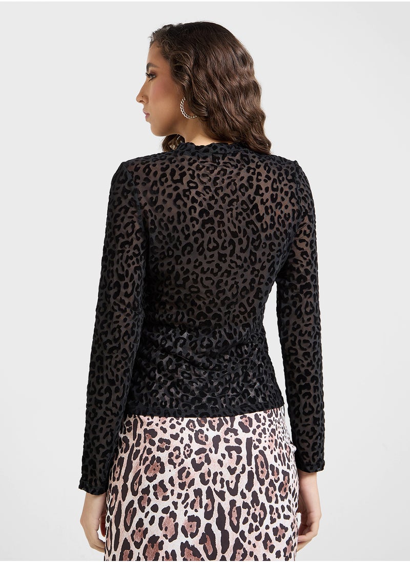 Sheer Leopard Print Fitted Top