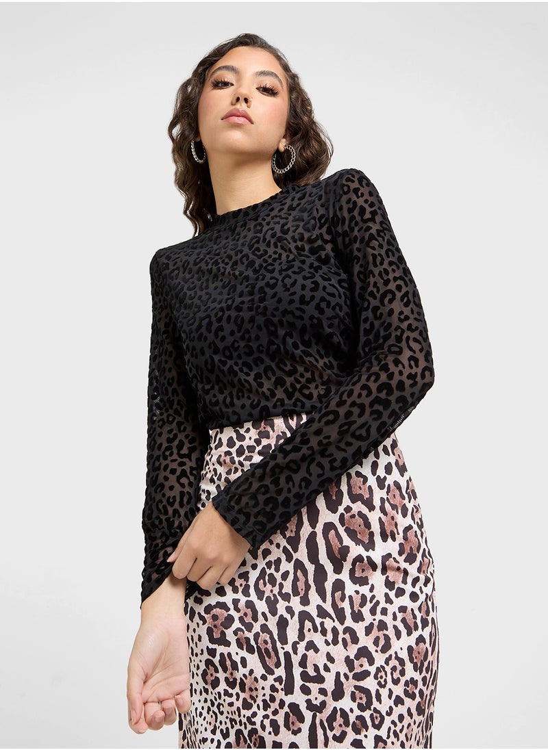 Sheer Leopard Print Fitted Top