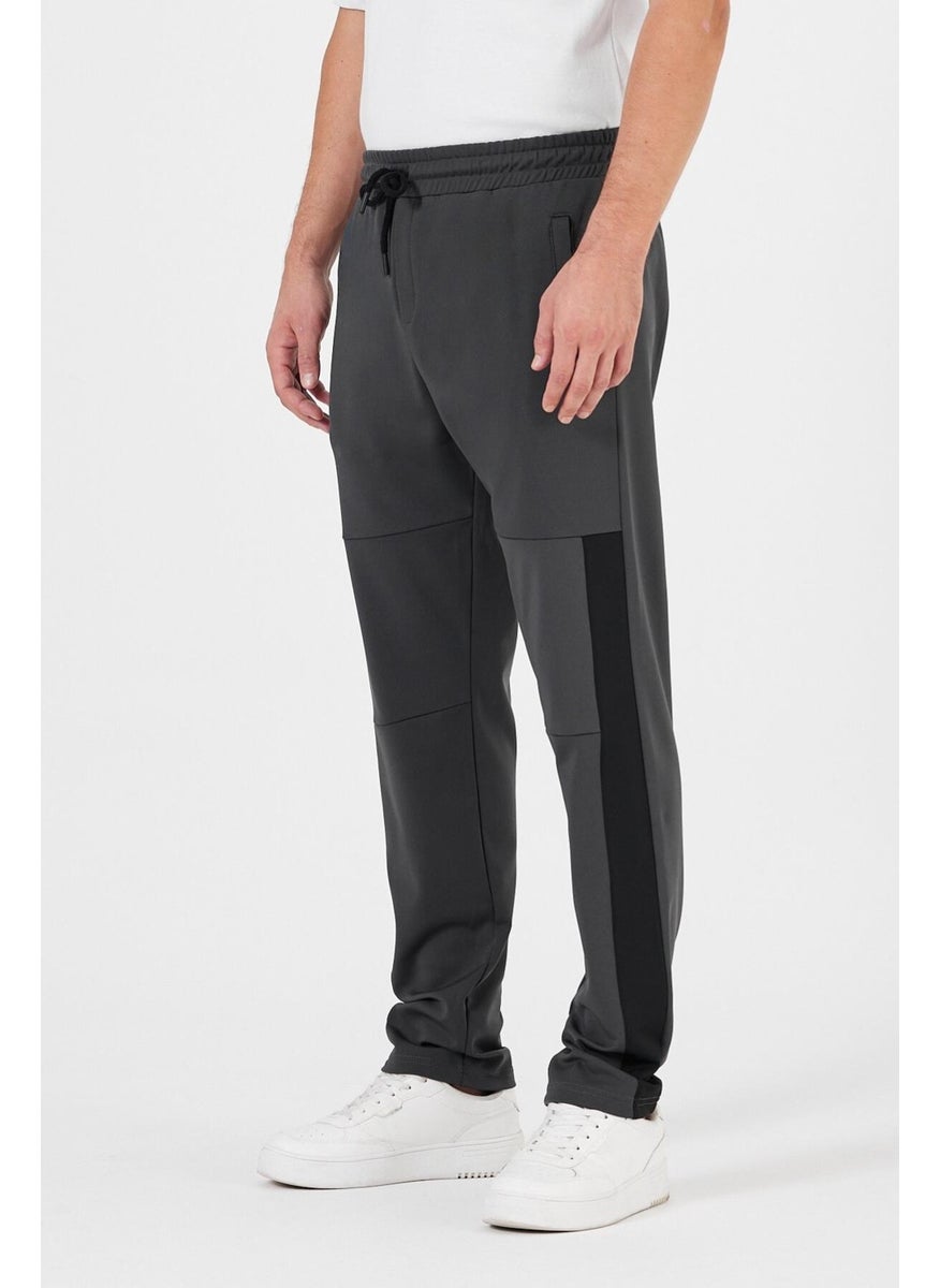 Men's Anthracite Standard Fit Regular Cut Straight Leg Pocket Zippered Casual Jogger Sweatpants