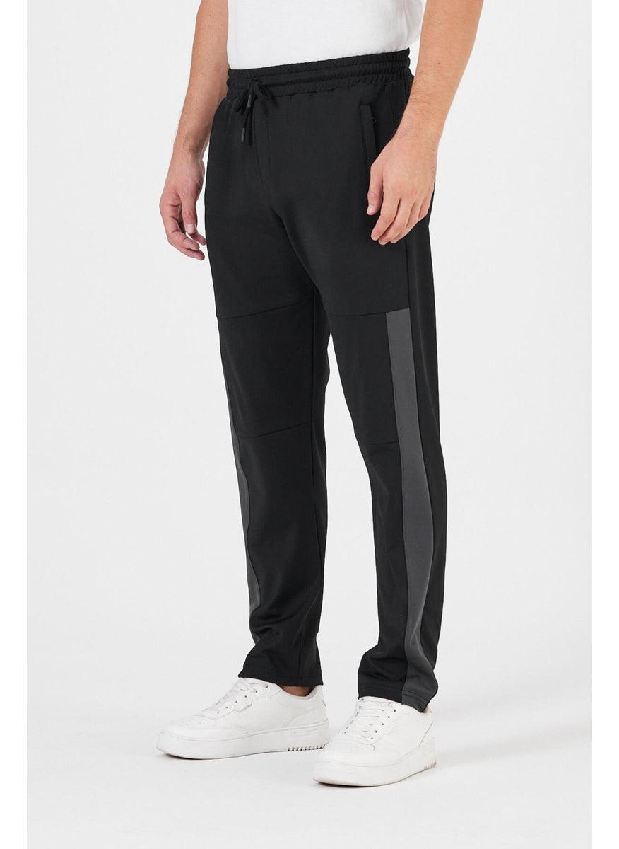 Men's Black Standard Fit Regular Cut Straight Leg Pocket Zippered Comfortable Jogger Sweatpants