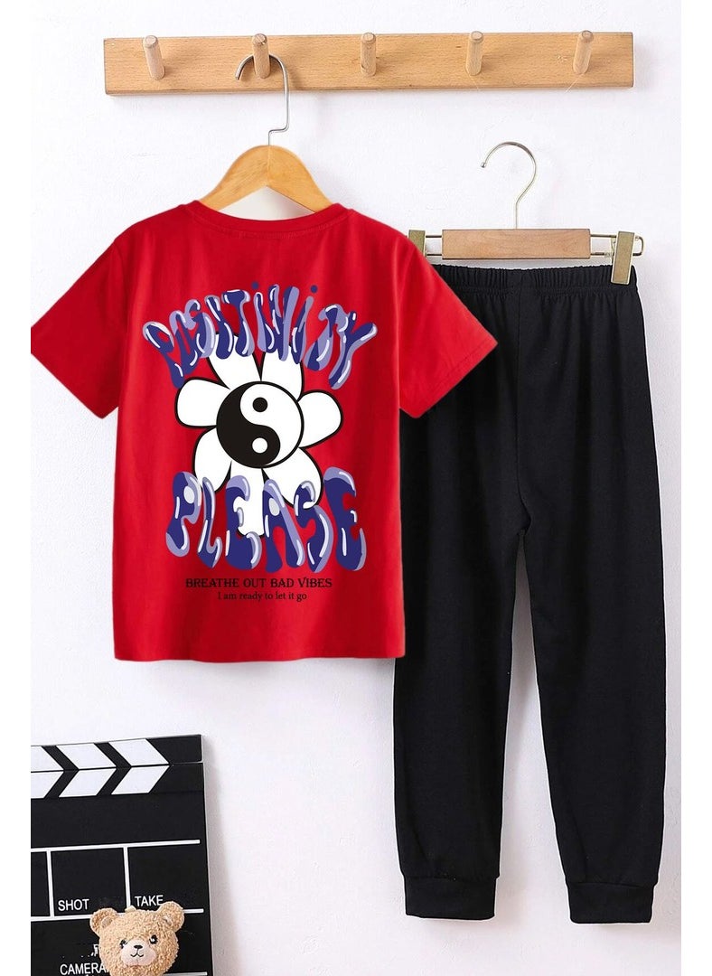 Childrens Positivity Bottom - Top Tracksuit Set 3-4 Years Old Red