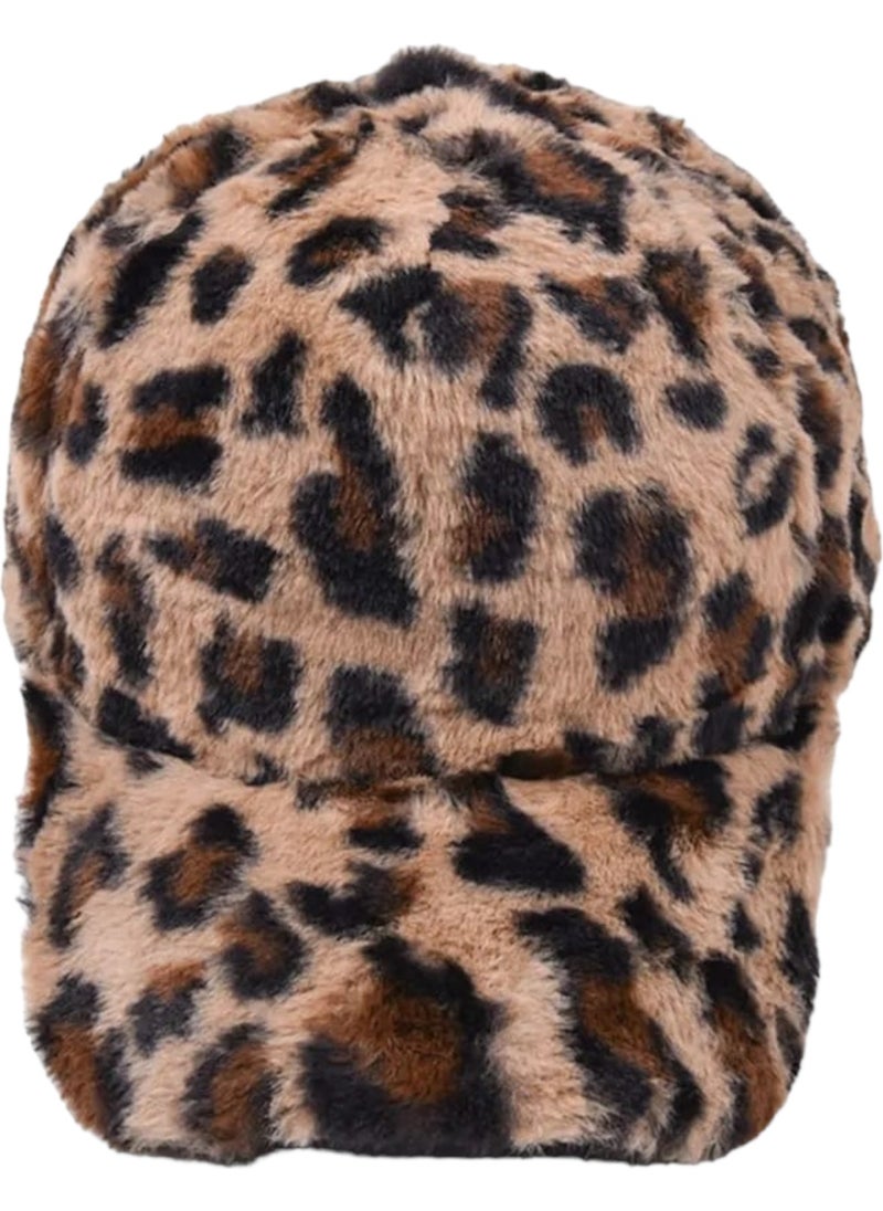 Women Leopard Patterned Plush Cap Hat