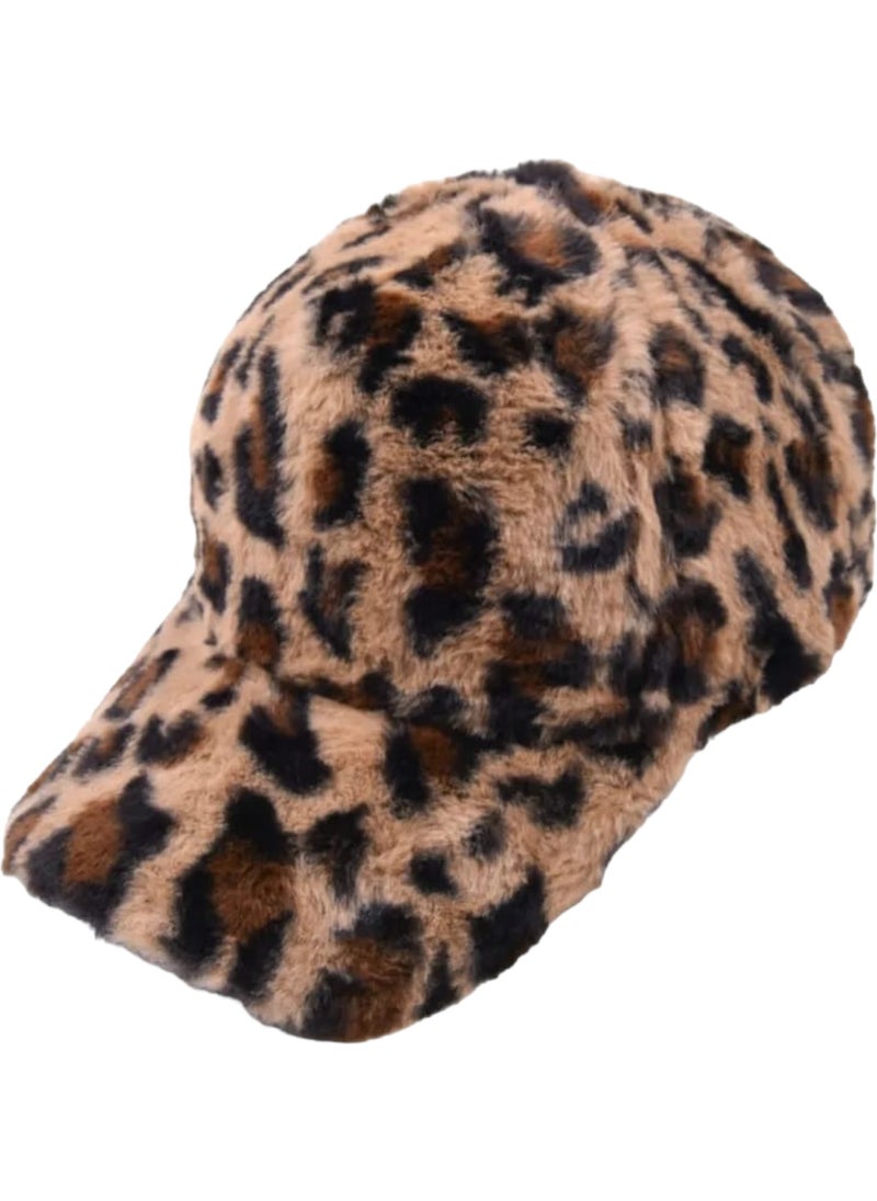 Women Leopard Patterned Plush Cap Hat