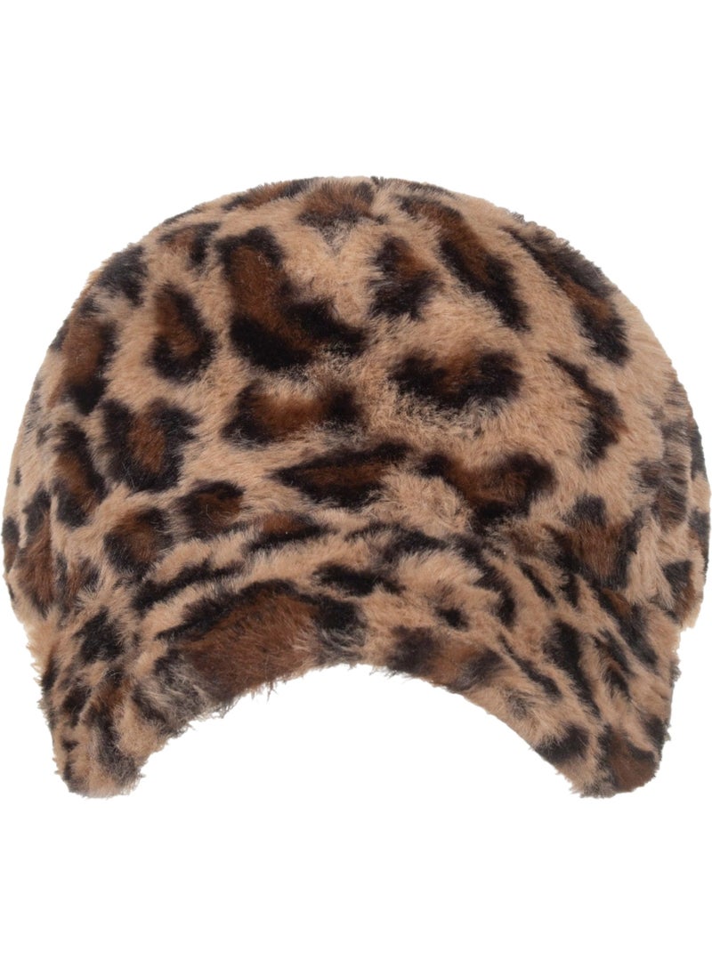 Women Leopard Patterned Plush Cap Hat