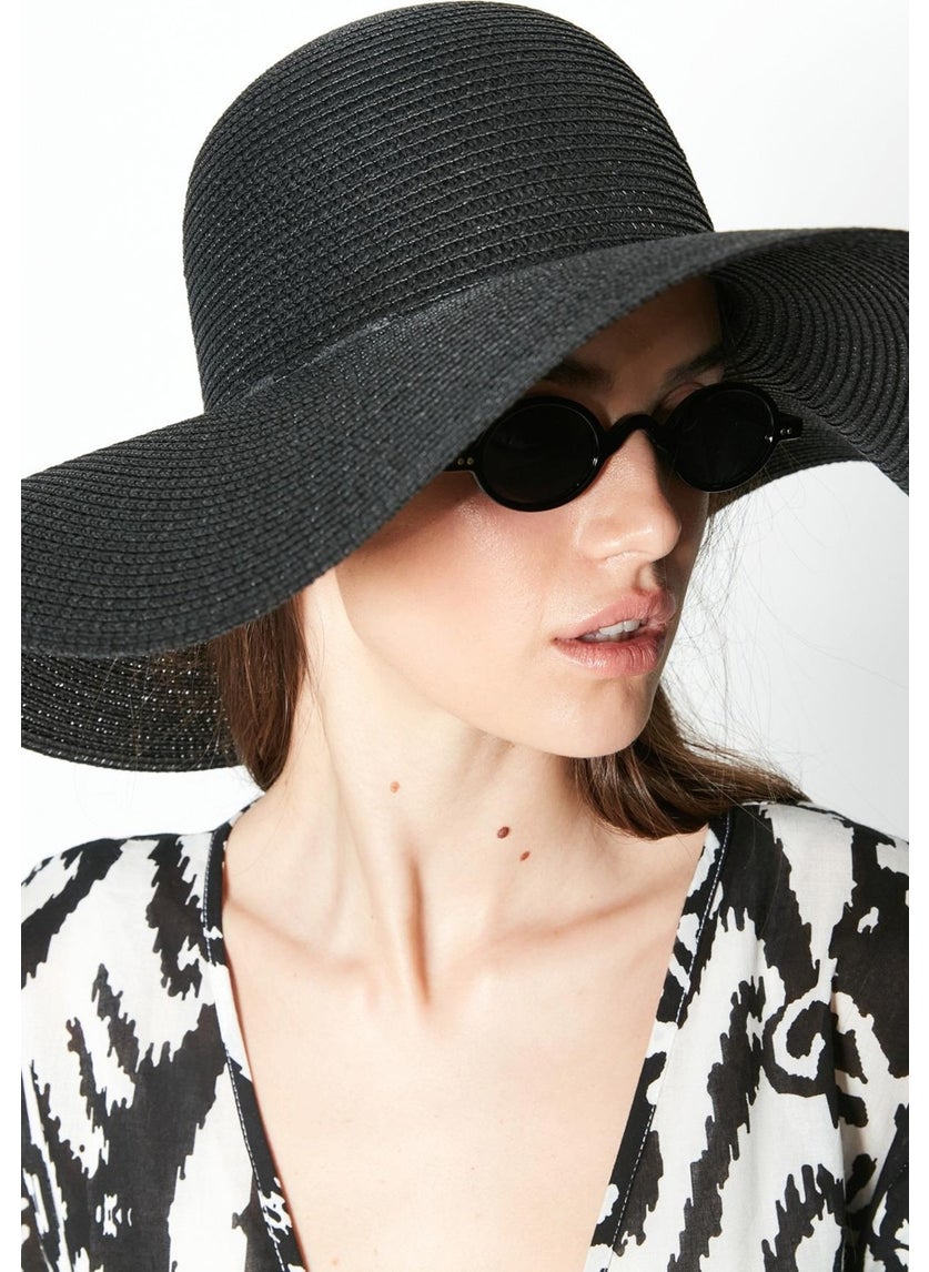 Short Brim Straw Beach Hat Y8201 Black