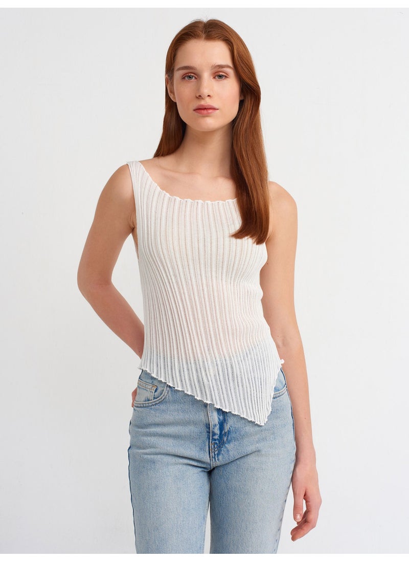 10560 Boat Neck Ribbed Transparent Knitwear Blouse-Ecru