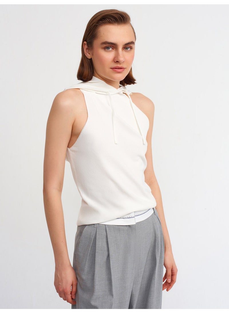 10336 One Shoulder Hooded Blouse-Ecru