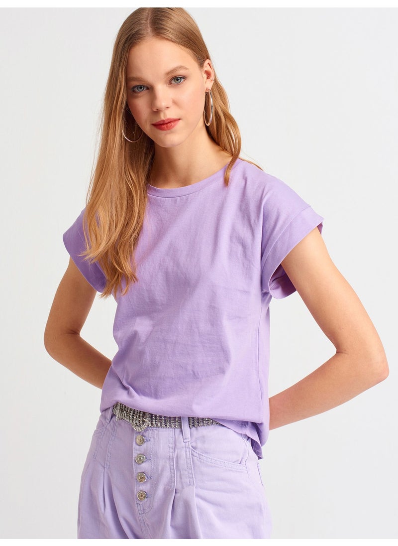 3504 Crew Neck Combed Cotton Blouse-Lilac