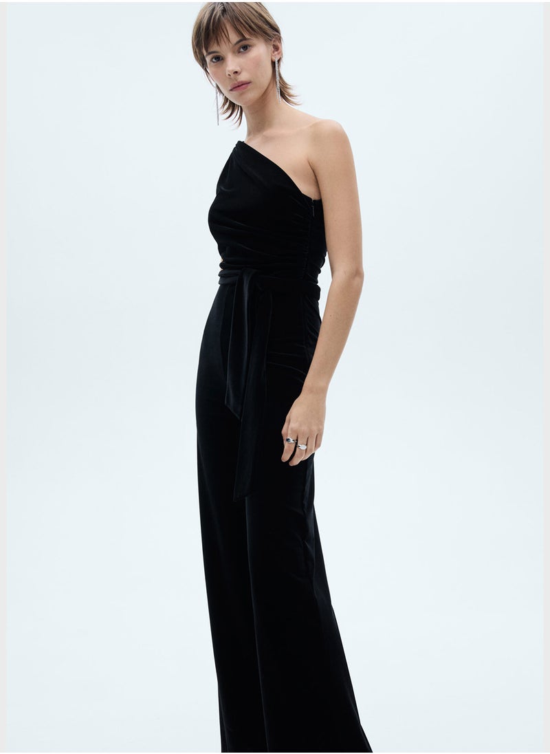 One Shoulder Tie Detailed Jumpsuit