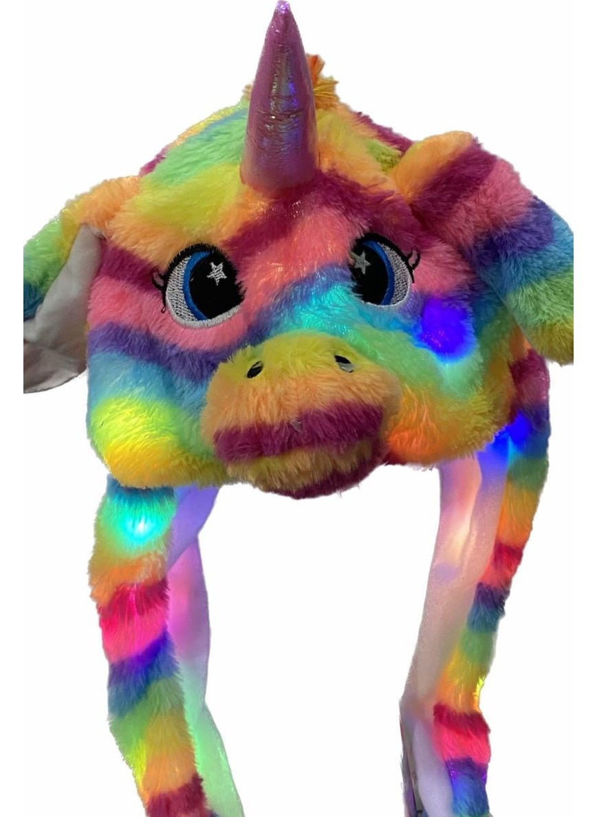 New Korean Model 3-Mode Colorful LED Light Unicorn Plush Ears Moving Cute Children's Beanie Hat