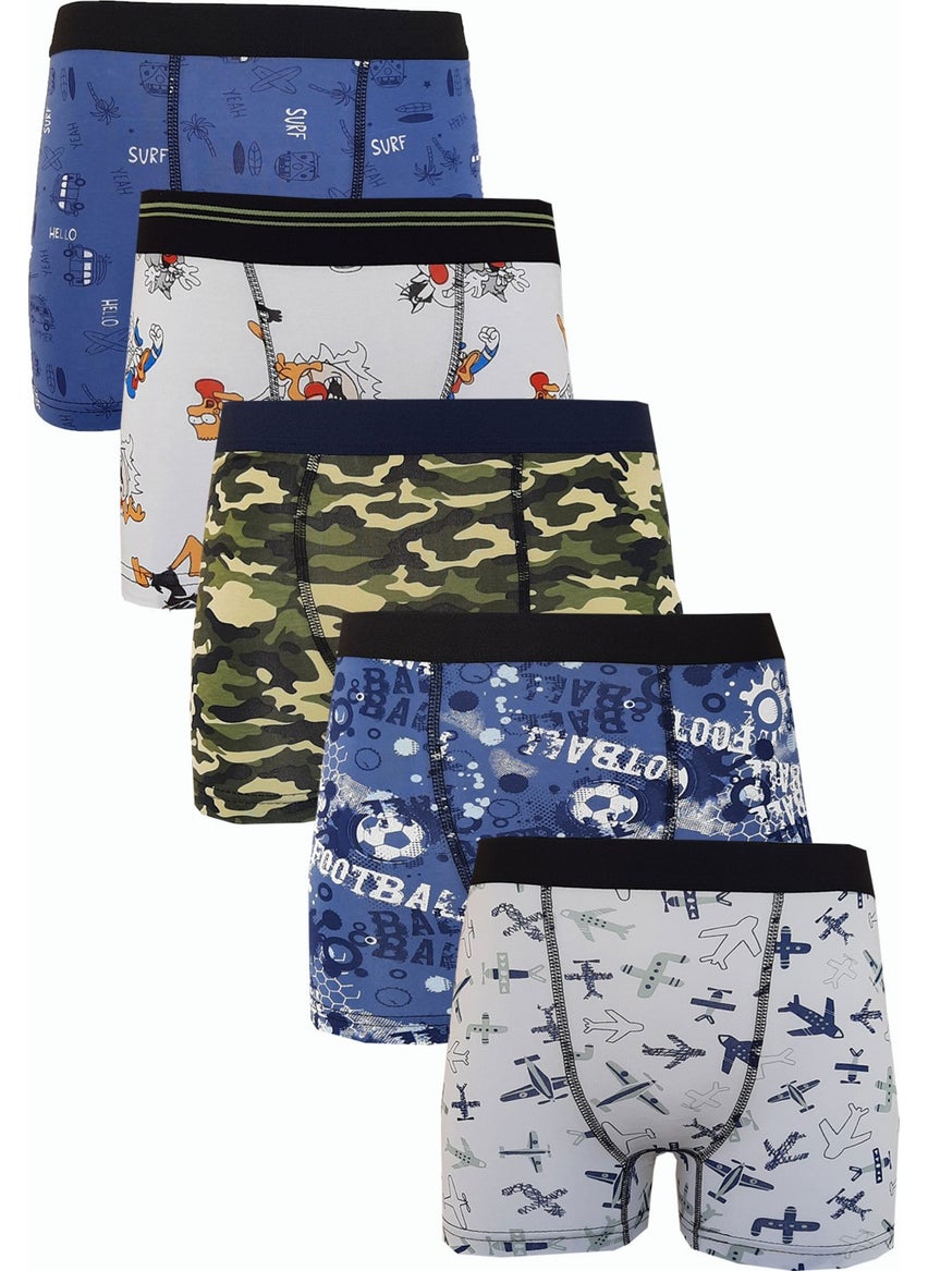 Rivaling All, 5-Piece Boy's Patterned Boxer, Cheerful, Economical Cotton Long Johns