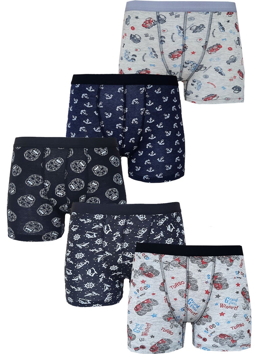 Rival to All 5 Pack Boys Patterned Boxers Economical Thin Cotton Long Johns