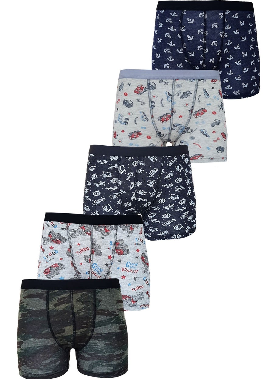 Rival to All 5 Pack Boys Patterned Boxers Economical Thin Cotton Long Johns