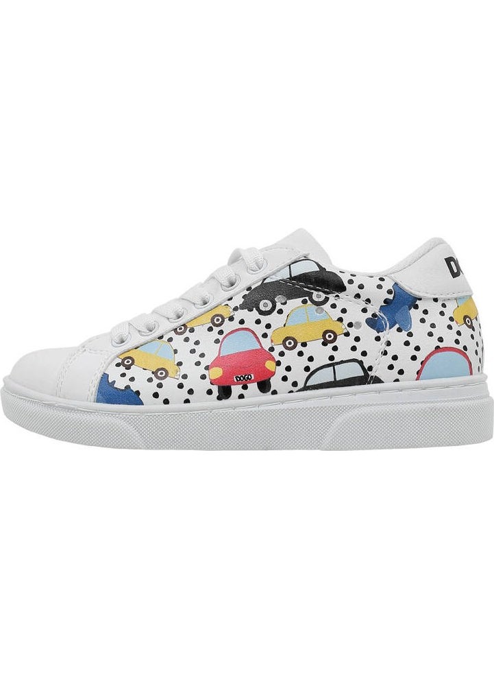 Unisex Kids Vegan Leather White Sneakers - Just Go Somewhere Design