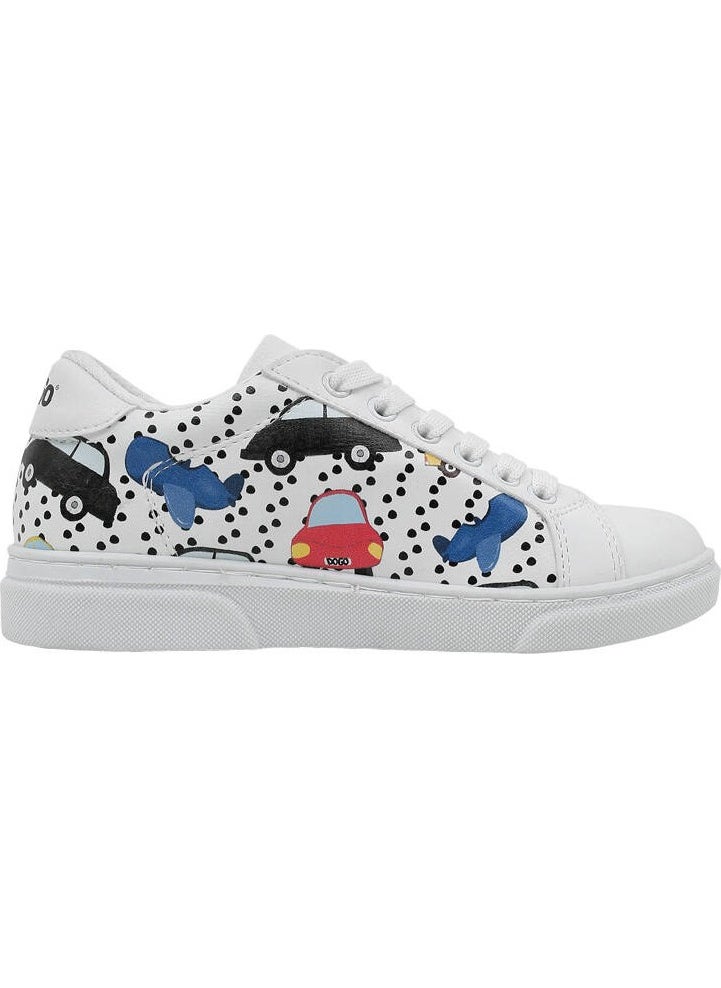 Unisex Kids Vegan Leather White Sneakers - Just Go Somewhere Design