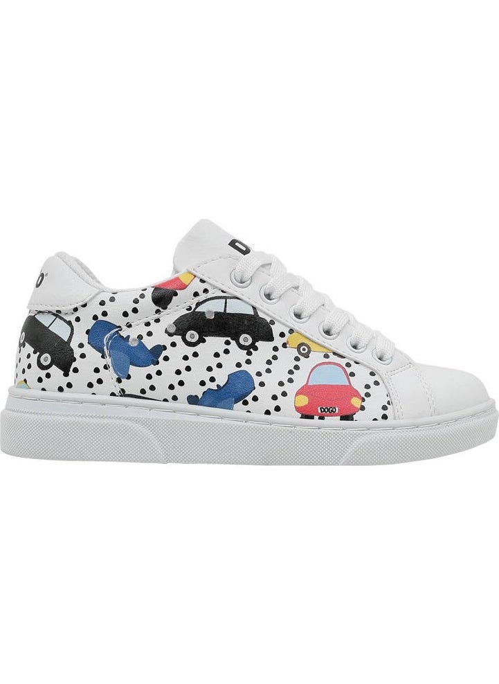 Unisex Kids Vegan Leather White Sneakers - Just Go Somewhere Design