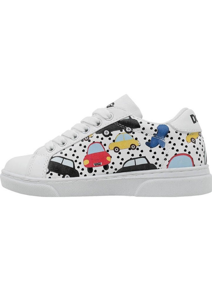 Unisex Kids Vegan Leather White Sneakers - Just Go Somewhere Design