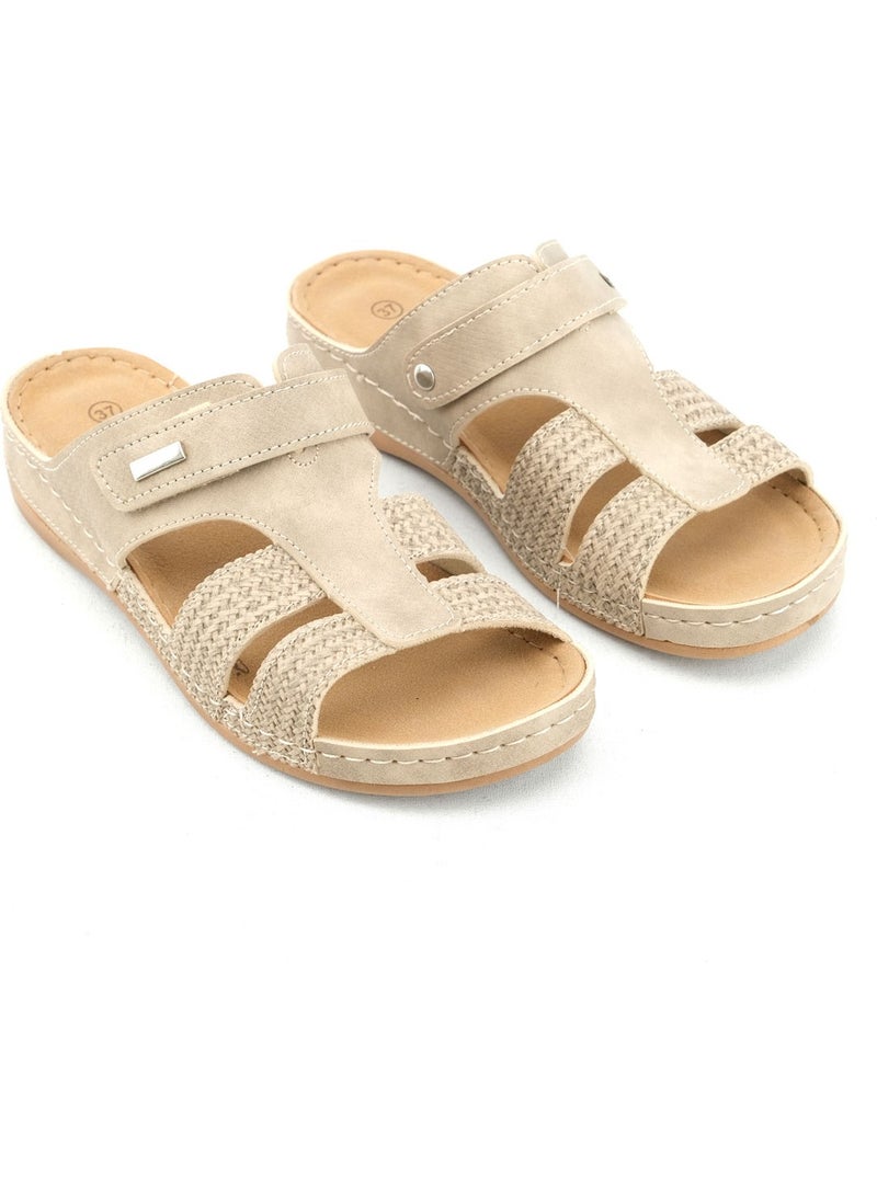 Summer Women's Faux Leather Comfortable Insole Single Velcro Belt Adjustable Daily Slippers