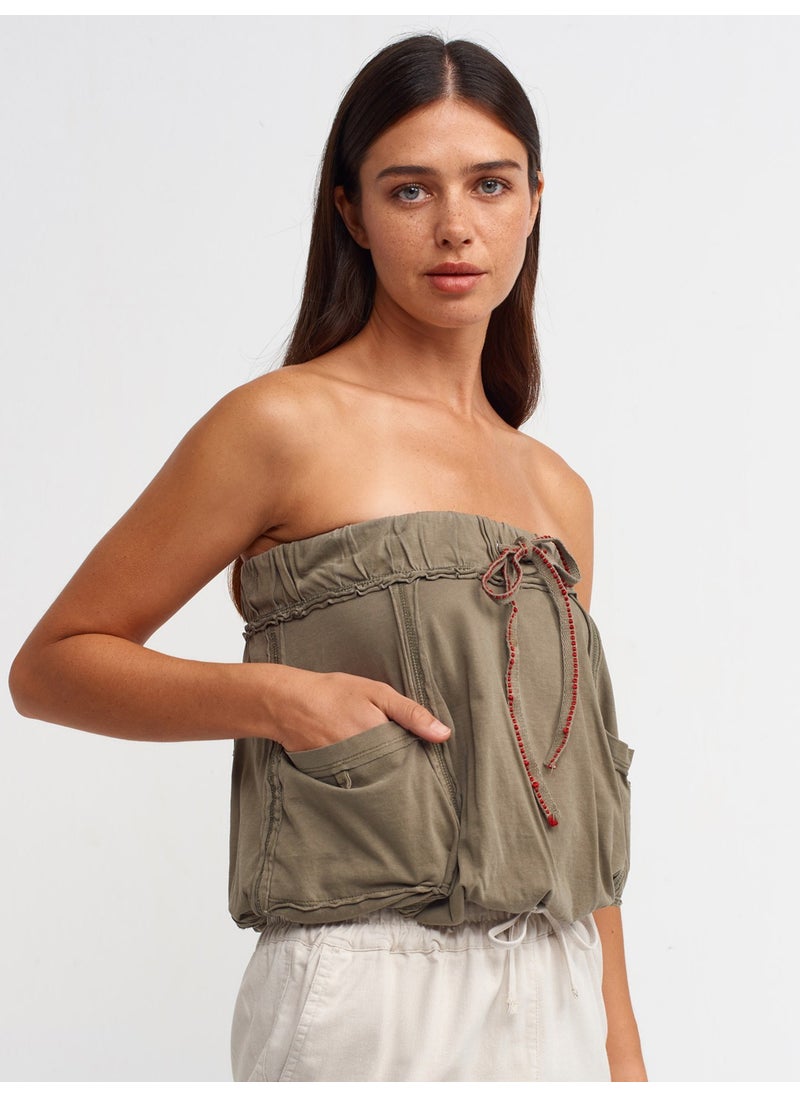 20656 Washed Strapless Top-Khaki