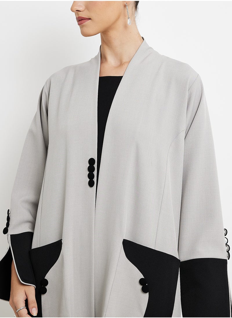 Color Block long Sleeves Open Abaya