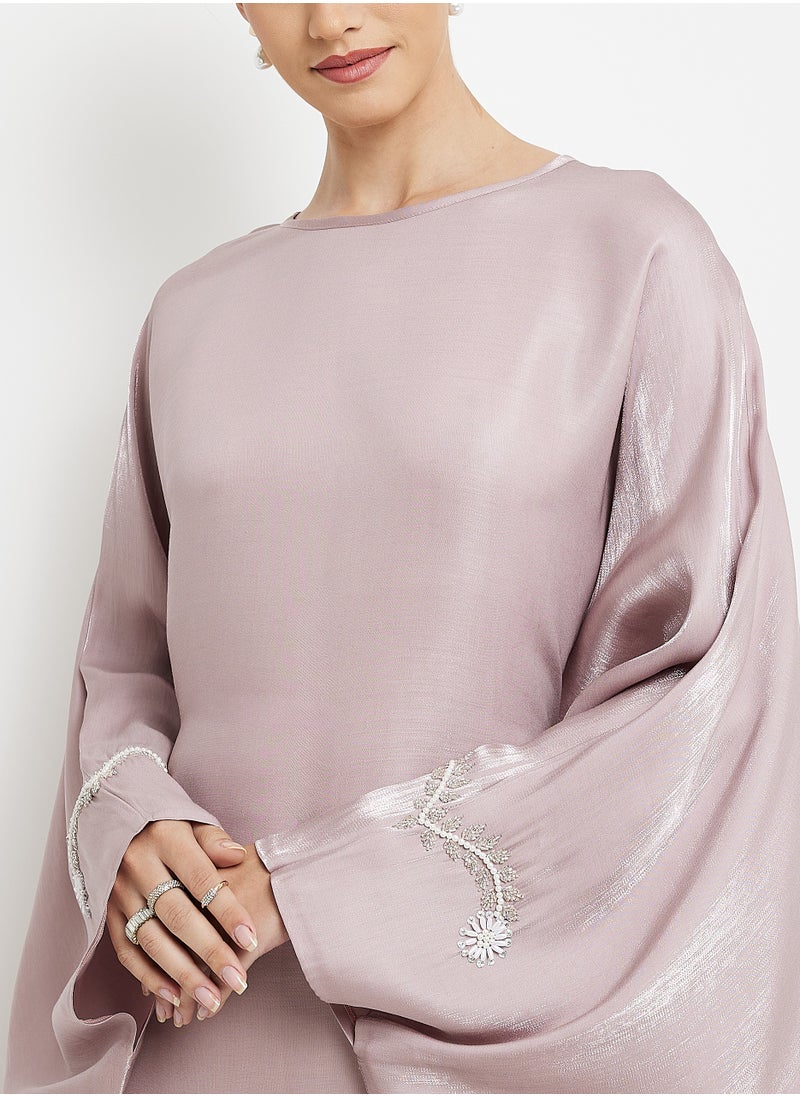 Embroidery Crew Neck kaftan  Abaya