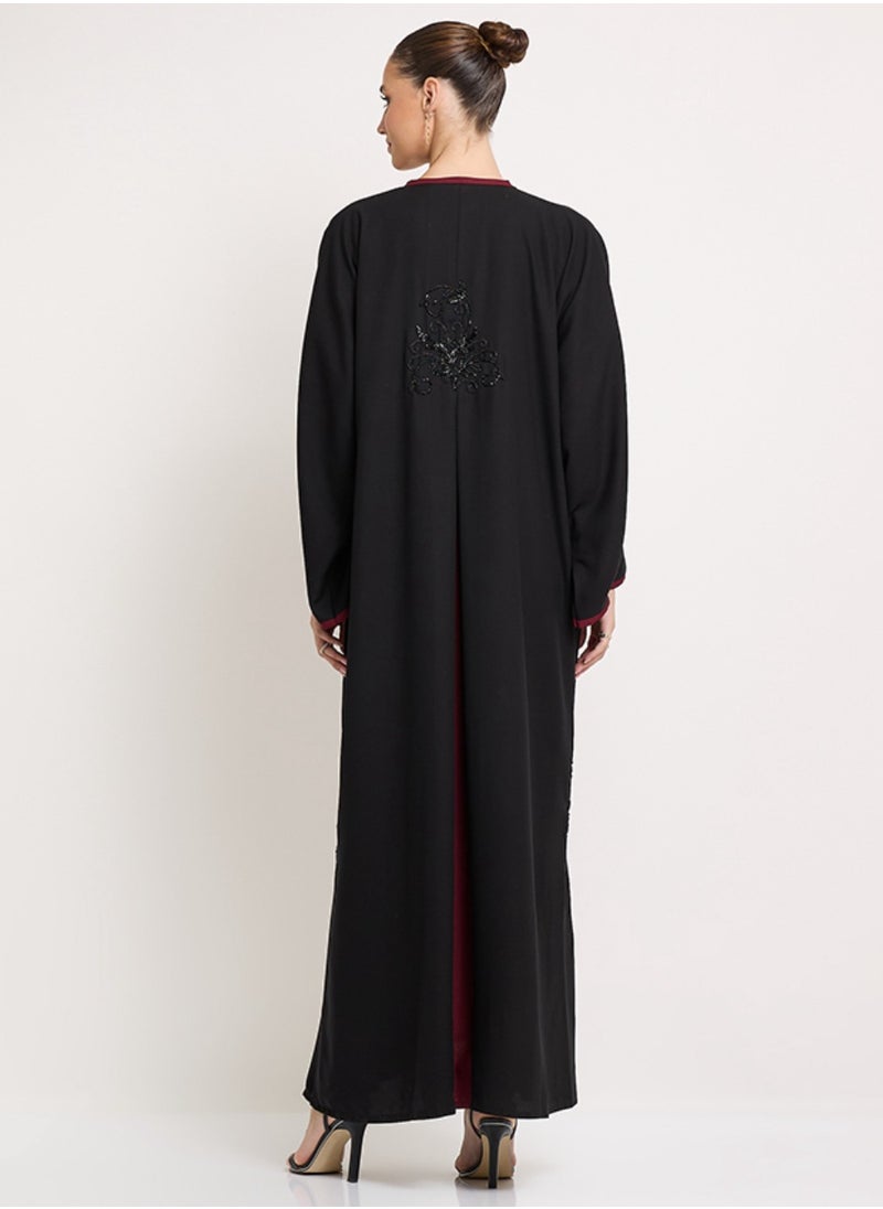 Embroidered Abaya with Red Line long sleeves