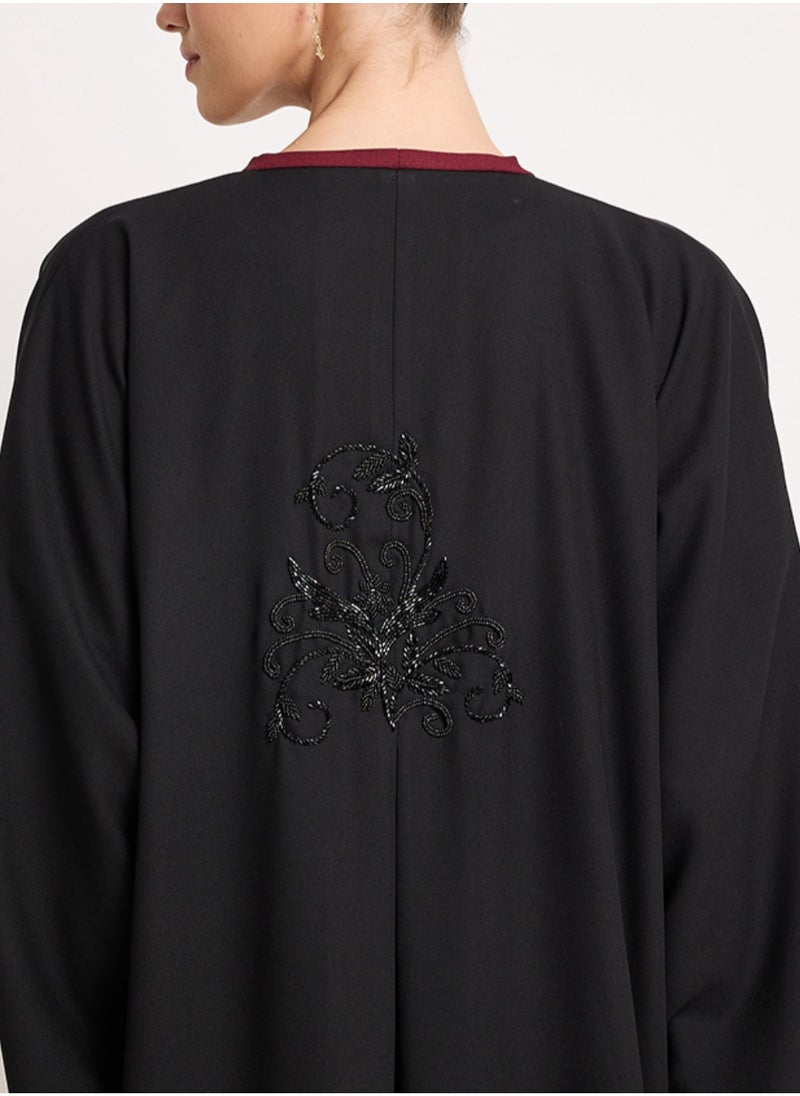 Embroidered Abaya with Red Line long sleeves