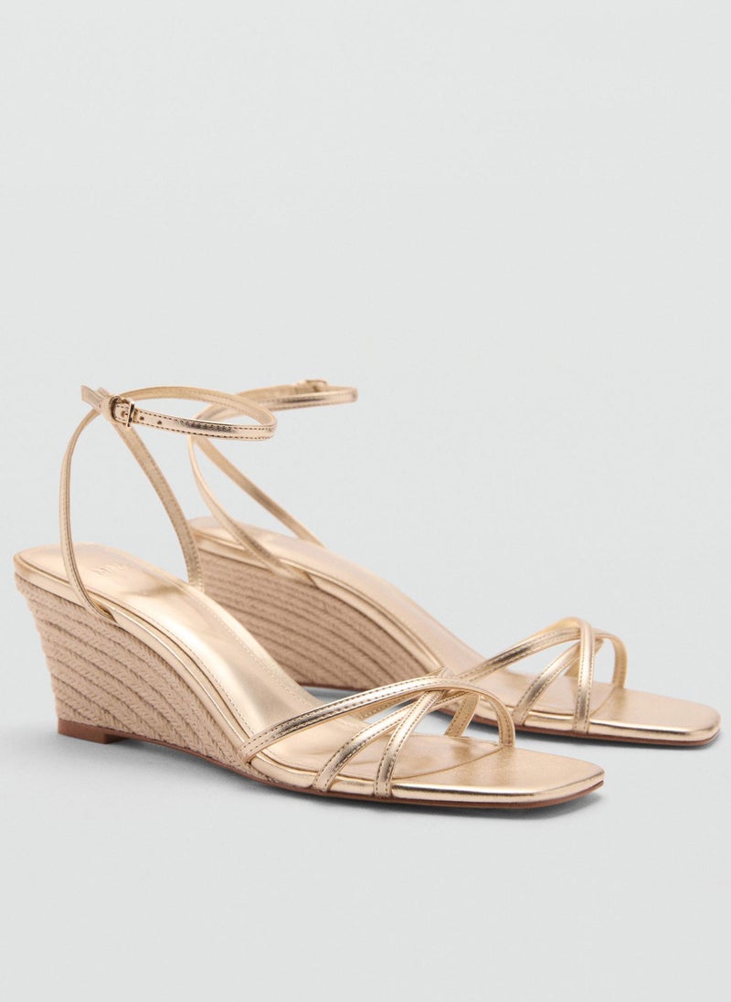 Metallic Wedge Sandals With Straps