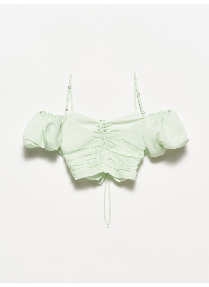 50154 Balloon Sleeve Crop Top-Mint