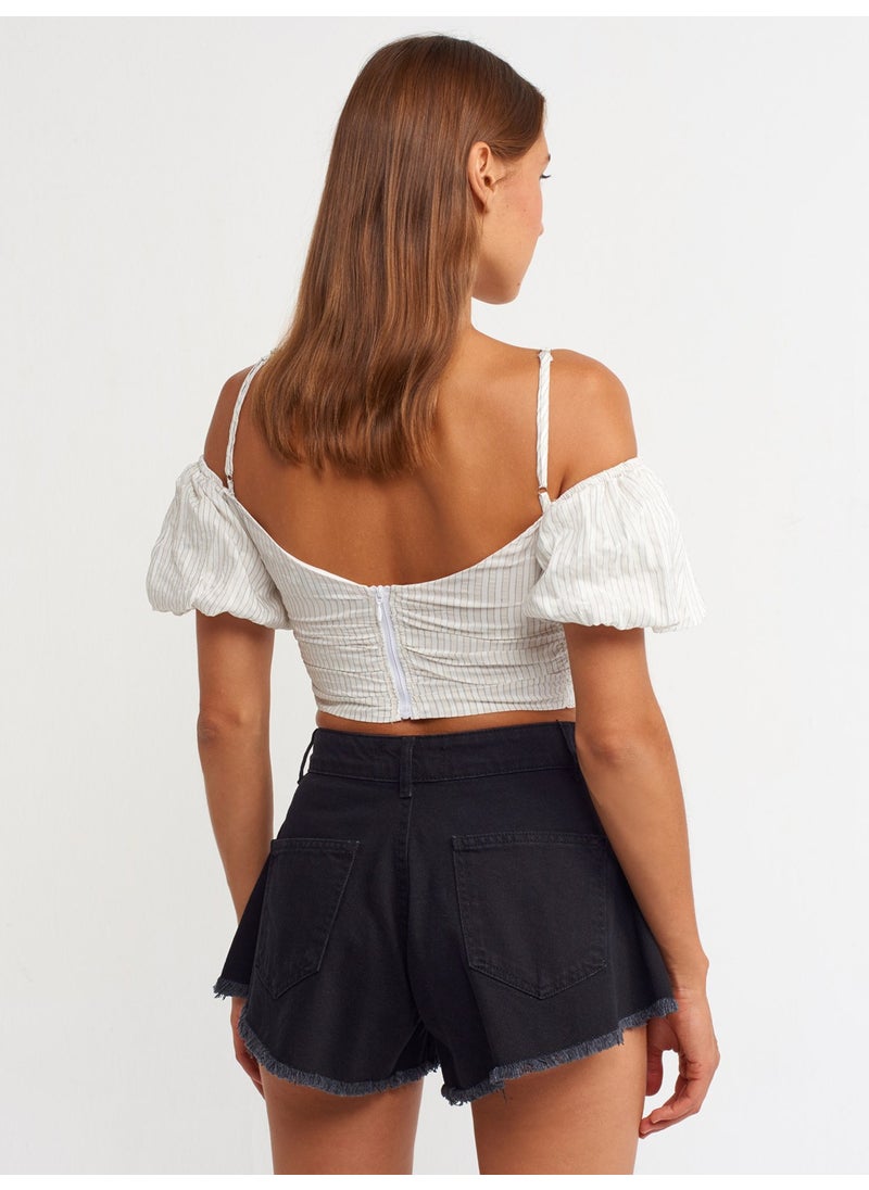 50163 Balloon Sleeve Crop-Ecru